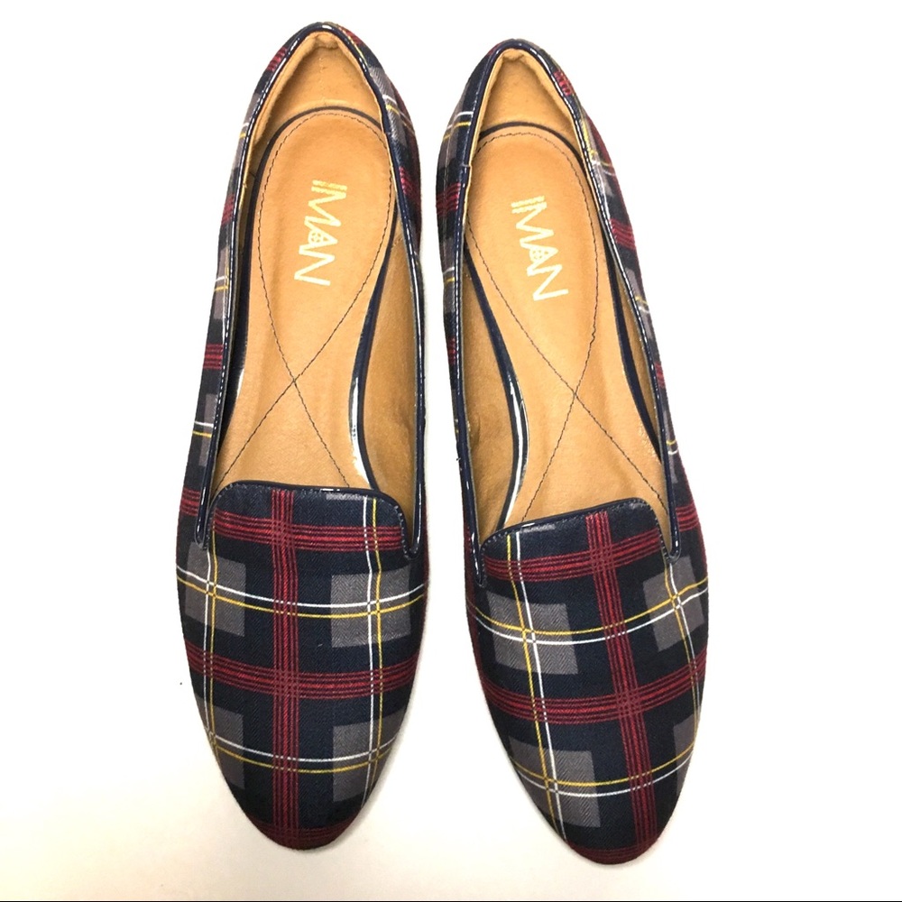 Iman Plaid Loafers Flats Size 10